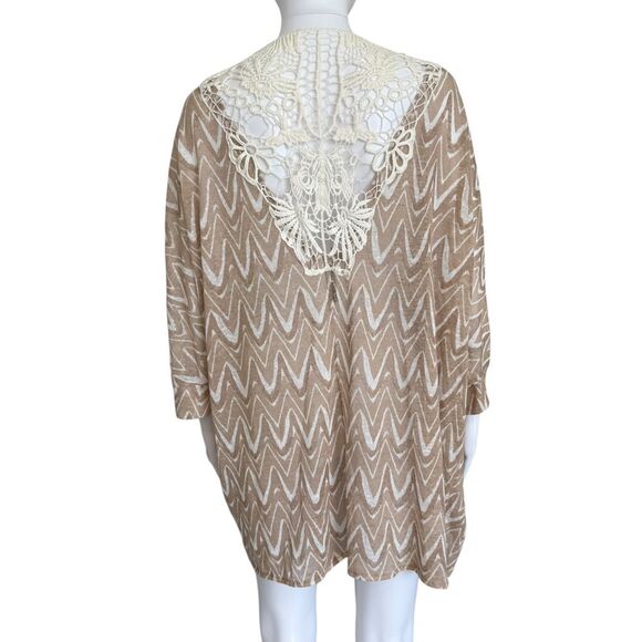 Massini Taupe Cream Crochet Lace Cardigan - Picture 1 of 6